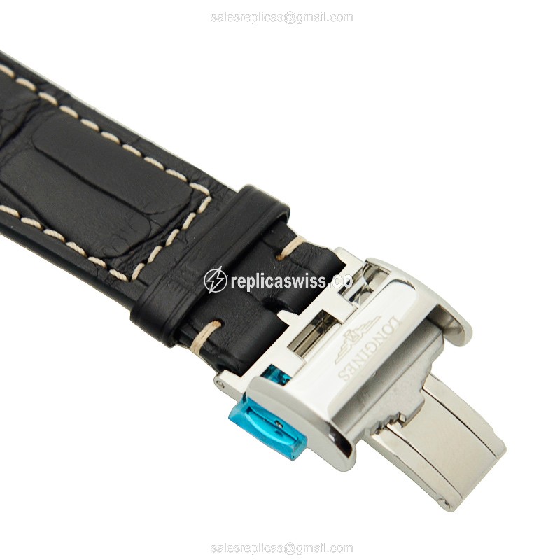 Longines CONQUEST Replica - Automatic - Steel Case - Black Dial on Black Alligator Strap - View 4