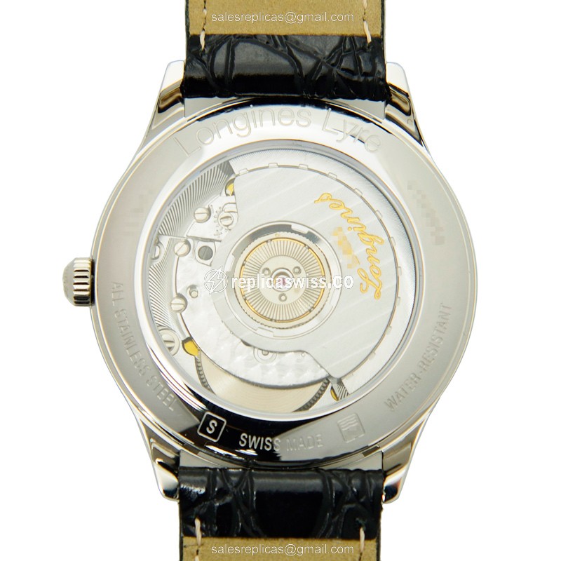 Longines Lyre Replica - Automatic - Steel Case, Silver Dial - Black Leather Strap - View 3