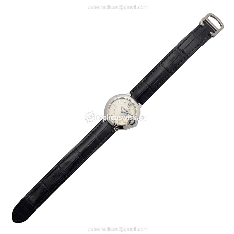 Cartier Ballon Bleu Quartz - Steel Case - Silver Dial - Black Alligator Strap - Clasp - View 2