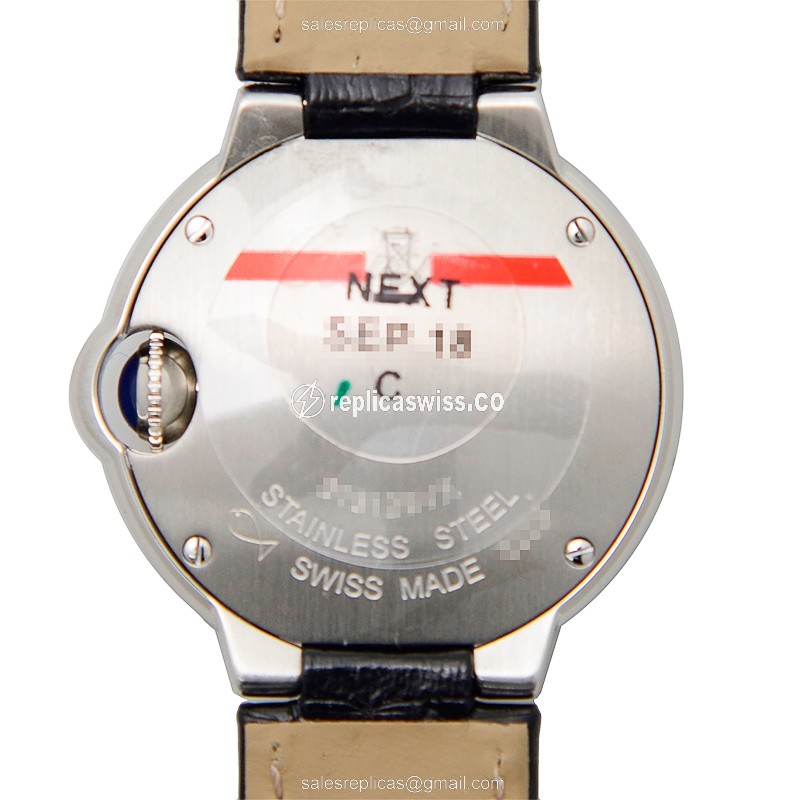 Cartier Ballon Bleu Quartz - Steel Case - Silver Dial - Black Alligator Strap - Clasp - View 3