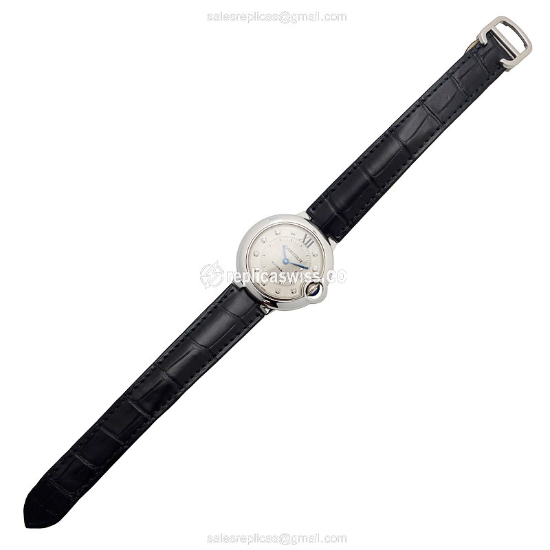 Cartier Ballon Bleu Replica - Automatic - Steel - Silver Dial - Alligator Black Strap - View 2