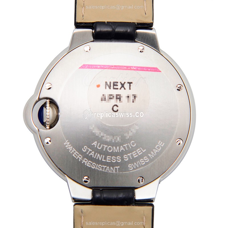 Cartier Ballon Bleu Replica - Automatic - Steel - Silver Dial - Alligator Black Strap - View 3