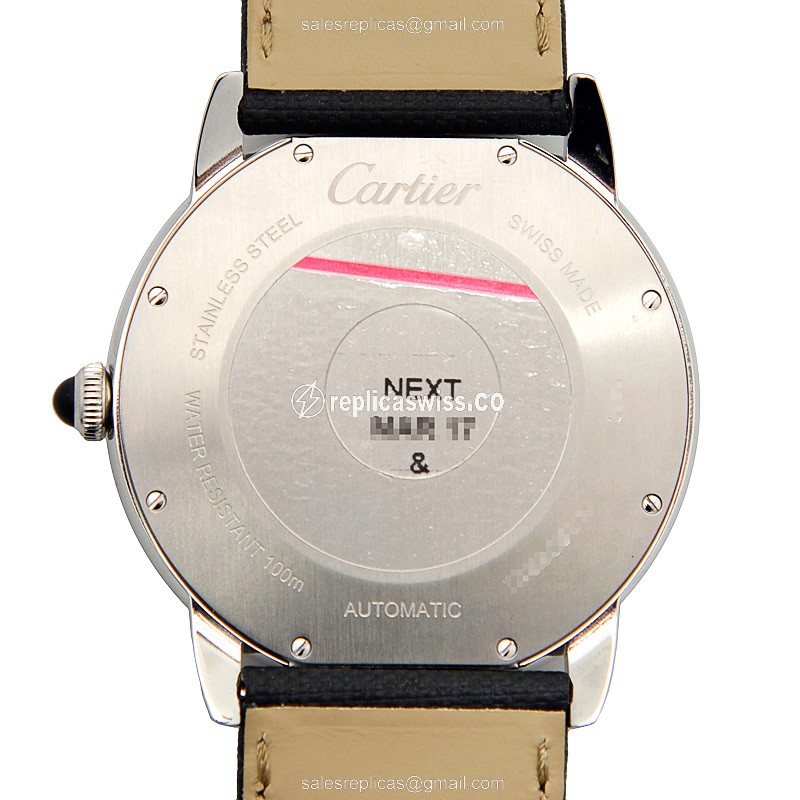 Cartier Rotonde De Cartier Replica - Automatic - Steel Case - White Dial - Black Leather Strap - View 3