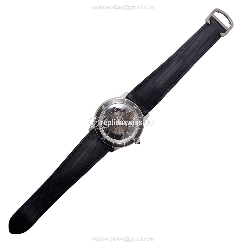 Cartier Rotonde Replica - Automatic - Stainless Steel - Black Dial - Leather Strap - View 2