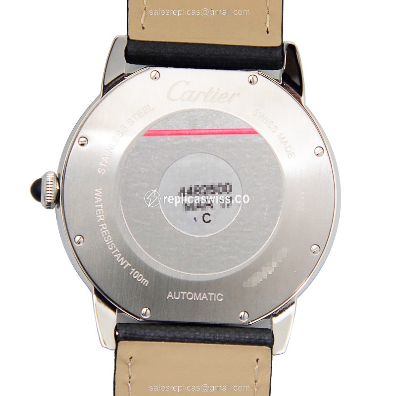 Cartier Rotonde Replica - Automatic - Stainless Steel - Black Dial - Leather Strap - View 3