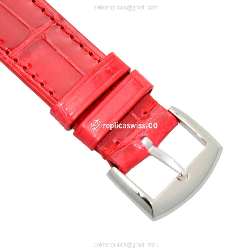 Franck Muller 902 QZ COL DRM MOP AC Replica - Quartz - Stainless Steel - Silver Dial, Red Alligator Strap - View 4
