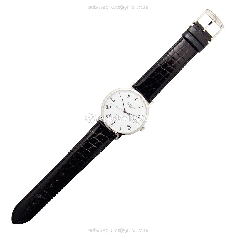 Longines Elegant Replica - Automatic - Stainless Steel - White Dial - Black Alligator Buckle - View 2
