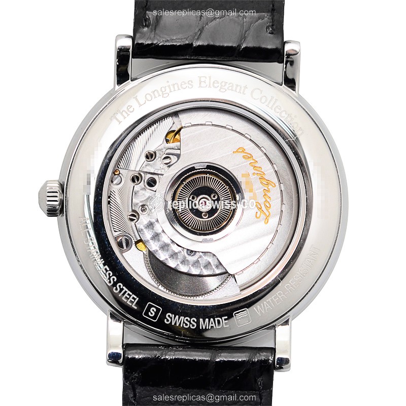 Longines Elegant Replica - Automatic - Stainless Steel - White Dial - Black Alligator Buckle - View 3