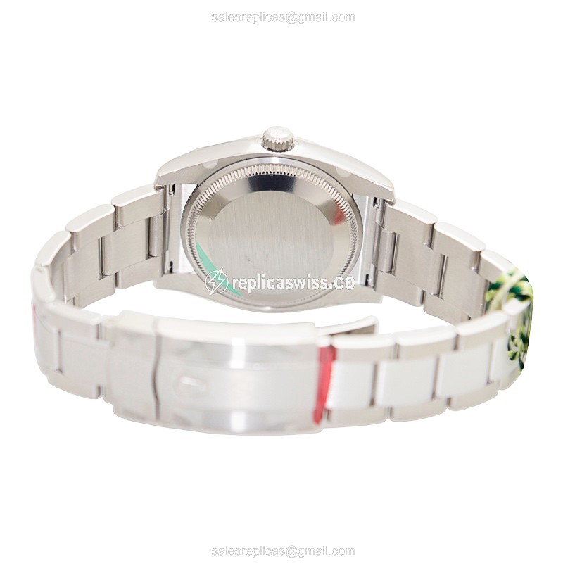 Rolex DATEJUST Replica - Automatic - White Gold - Black Dial, Steel Clasp & Strap - View 4