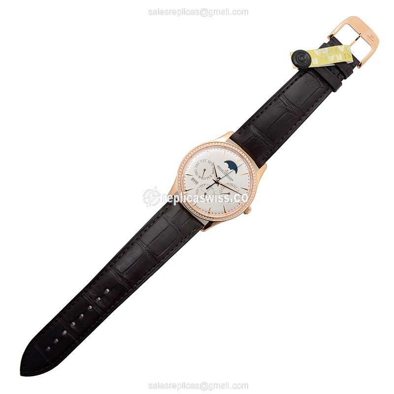 Jaeger-Lecoultre Q1302501 Replica - Ultra Thin - Automatic - 18kt Rose Gold - Diamond Set Dial - Brown Alligator Strap - View 2