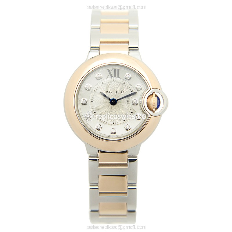 Cartier Ballon Bleu Replica - Quartz - 18kt Rose Gold Case - Silver Dial - Gold Strap - View 2