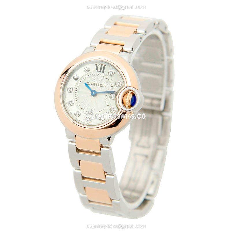 Cartier Ballon Bleu Replica - Quartz - 18kt Rose Gold Case - Silver Dial - Gold Strap - View 3