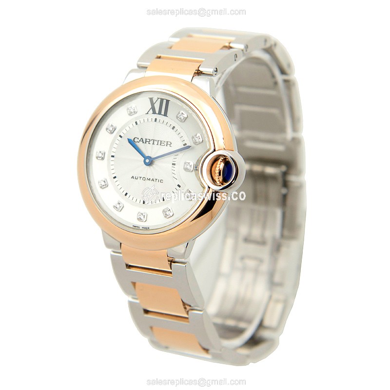 Cartier Ballon Bleu Replica - Automatic - Rose Gold - Silver Dial - View 3
