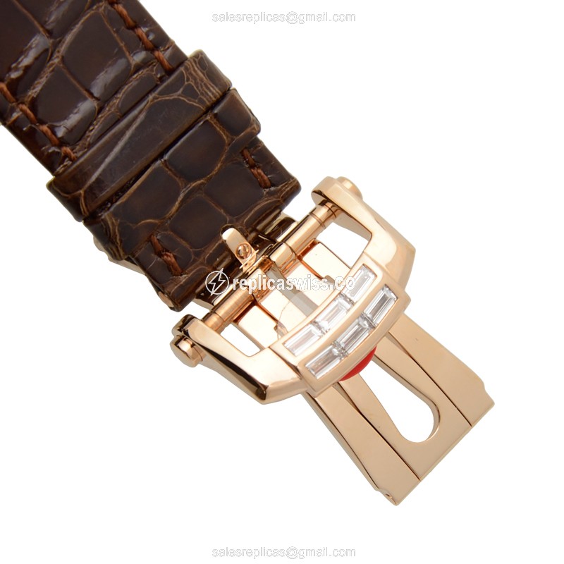 Patek Philippe 5724R-001 Replica - Automatic - 18kt Rose Gold - Diamond Bezel - Black Dial - Brown Alligator Strap - View 4