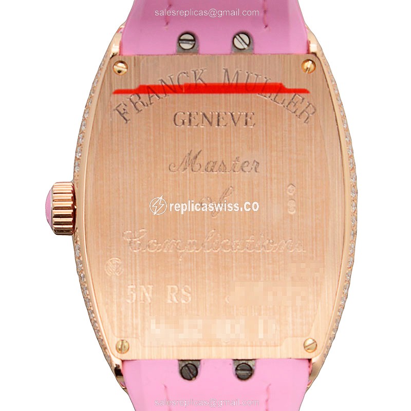 Franck Muller V32QZD Vanguard Quartz 18kt Rose Gold Diamond White Dial Buckle Pink Strap - View 3
