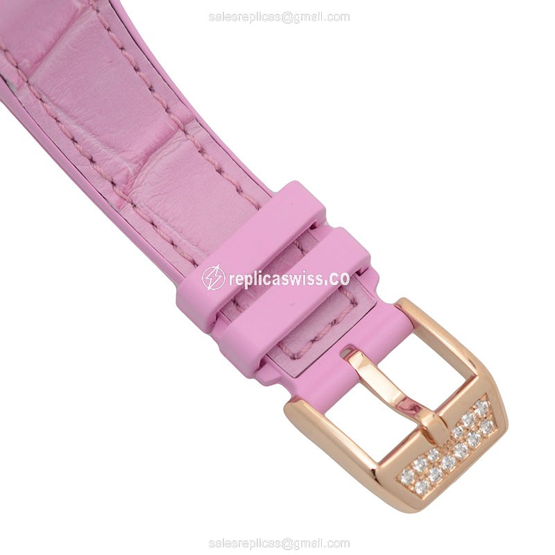 Franck Muller V32QZD Vanguard Quartz 18kt Rose Gold Diamond White Dial Buckle Pink Strap - View 4