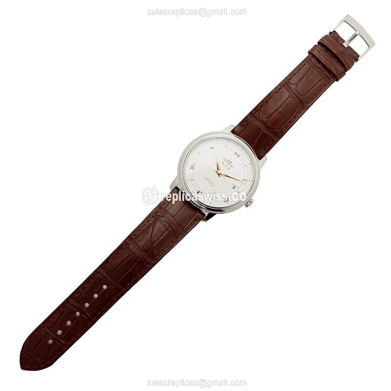 Omega De Ville Replica - Automatic - Silver Dial - Stainless Steel Case - Brown Leather Strap - View 2