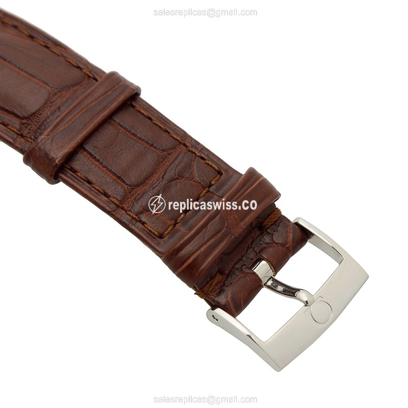 Omega De Ville Replica - Automatic - Silver Dial - Stainless Steel Case - Brown Leather Strap - View 4