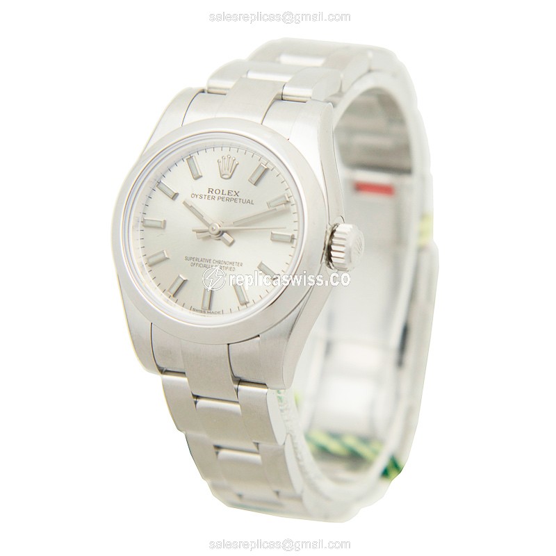 Rolex OYSTER PERPETUAL Replica - Automatic - Steel Case, Silver Dial - Silver Clasp & Steel Strap - View 3