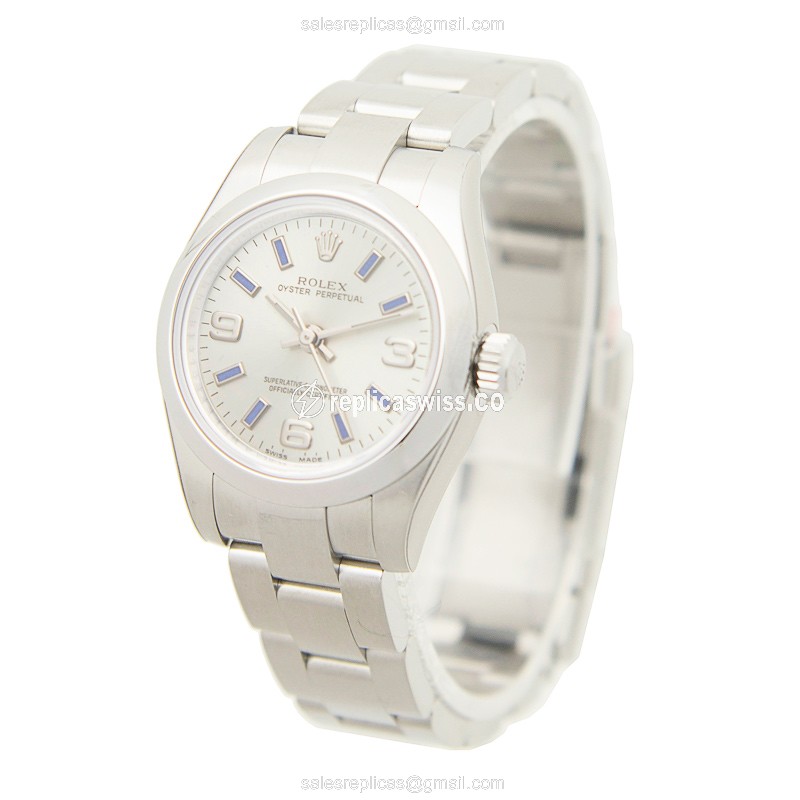 Rolex Oyster Perpetual Replica - Automatic - Stainless Steel Case - Silver Dial on Steel Strap - View 3