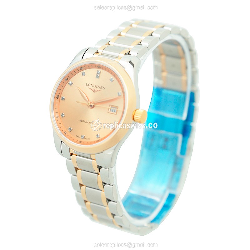 Longines L2.257.5.99.7 Replica - Automatic - 18kt Rose Gold & Steel Case - Gold Dial - View 3