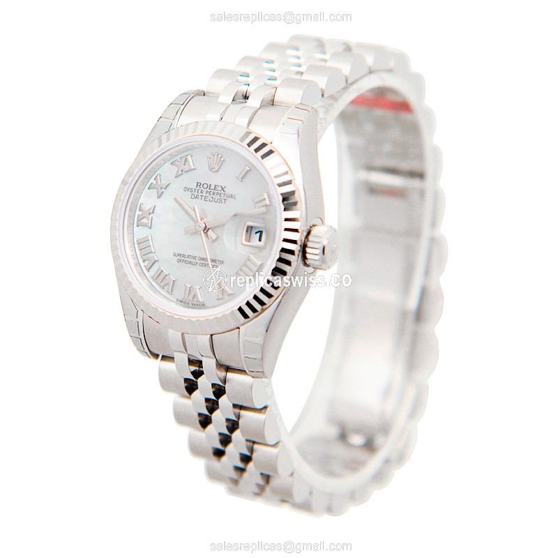 Rolex Datejust Replica - Automatic - White Gold Case - Silver Dial on Steel Strap - View 3