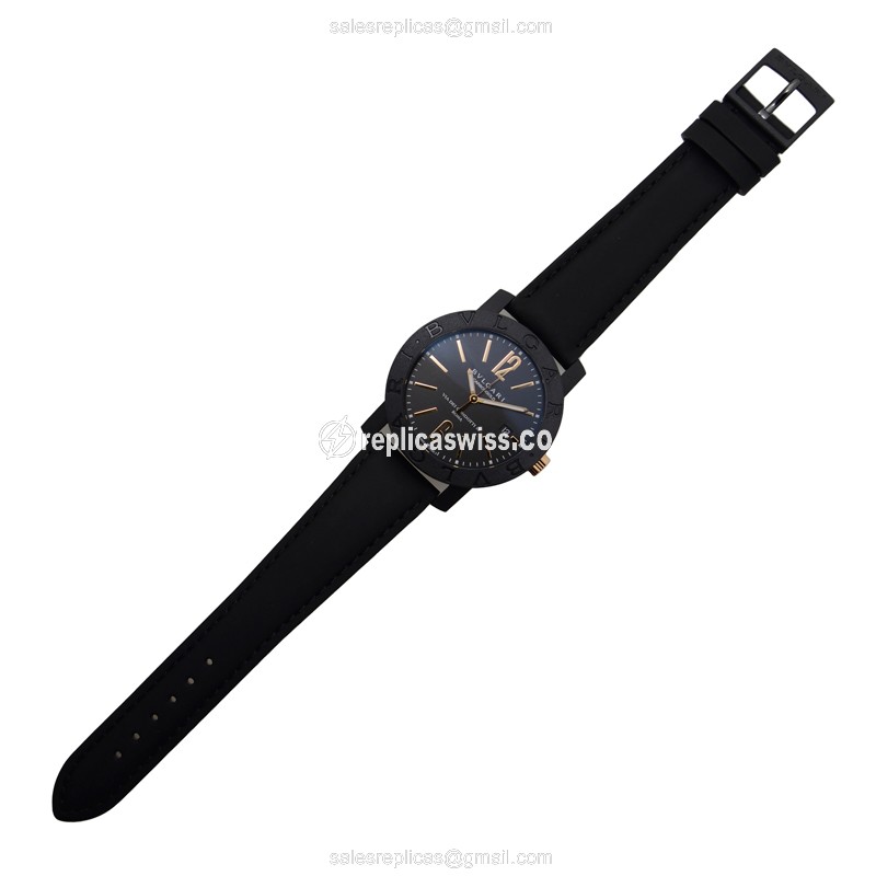 Bulgari BBP40BCGLD Replica - Automatic - Carbon Fiber Case - Black Dial - Leather Strap - Black Buckle - View 2