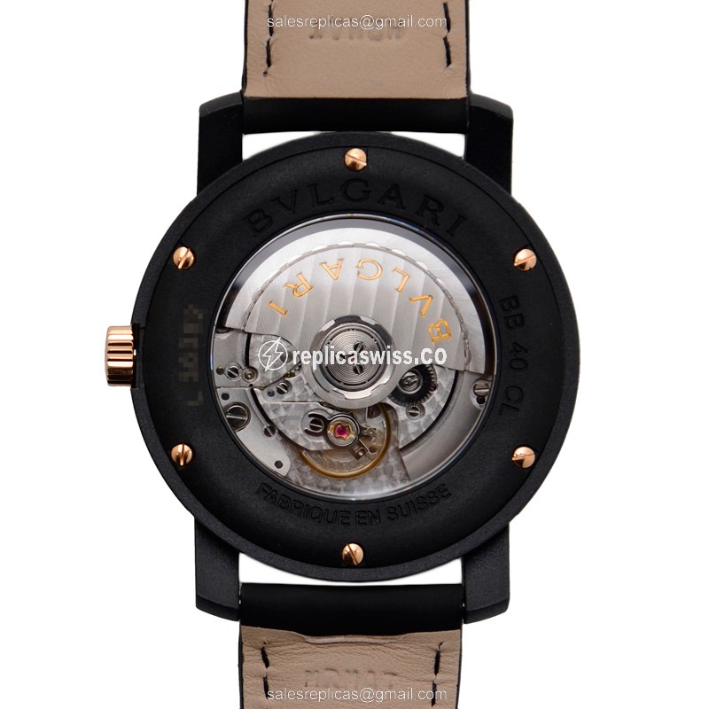 Bulgari BBP40BCGLD Replica - Automatic - Carbon Fiber Case - Black Dial - Leather Strap - Black Buckle - View 3