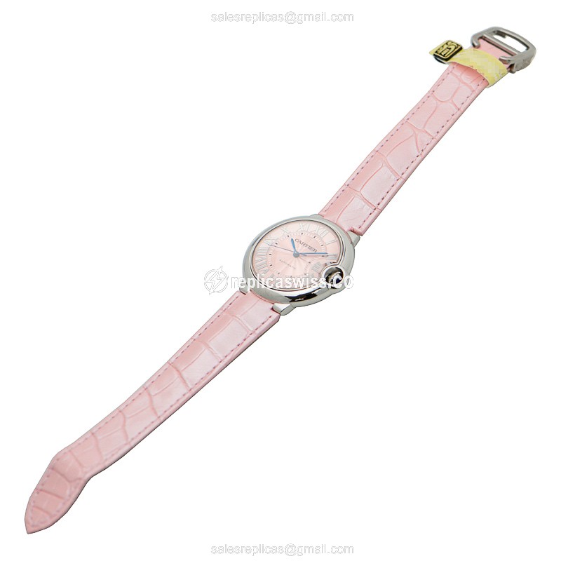Cartier Ballon Bleu Replica - Automatic - Pink Dial - Steel Case - Pink Leather Strap - View 2