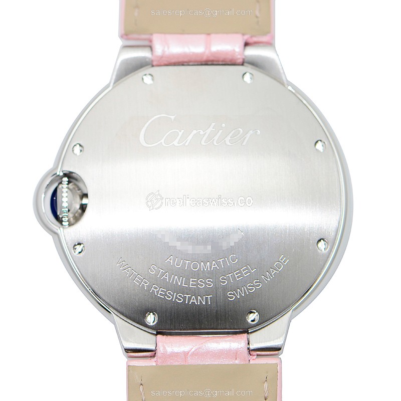 Cartier Ballon Bleu Replica - Automatic - Pink Dial - Steel Case - Pink Leather Strap - View 3