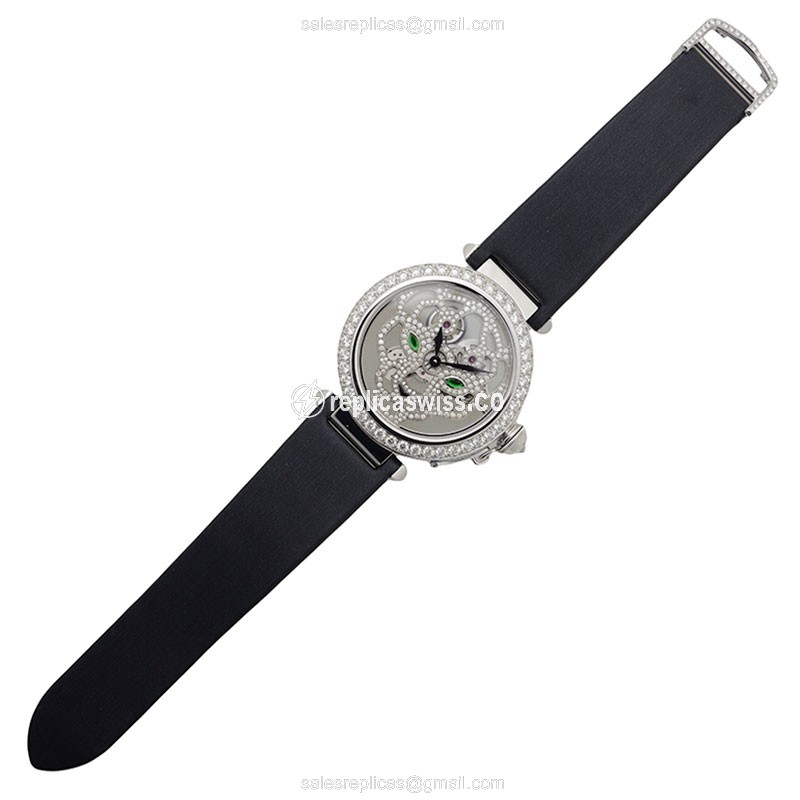 Cartier Pasha De Cartier Manual - 18kt White Gold - Diamond - Transparent - Black Satin Strap - View 2