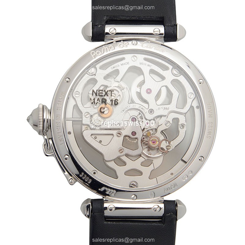Cartier Pasha De Cartier Manual - 18kt White Gold - Diamond - Transparent - Black Satin Strap - View 3