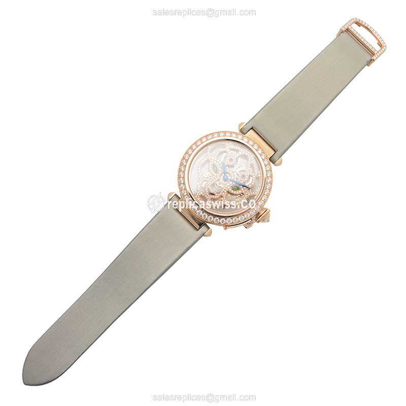 Cartier Pasha Replica - Manual Wind - 18kt Rose Gold - Diamonds - Skull Dial - View 2