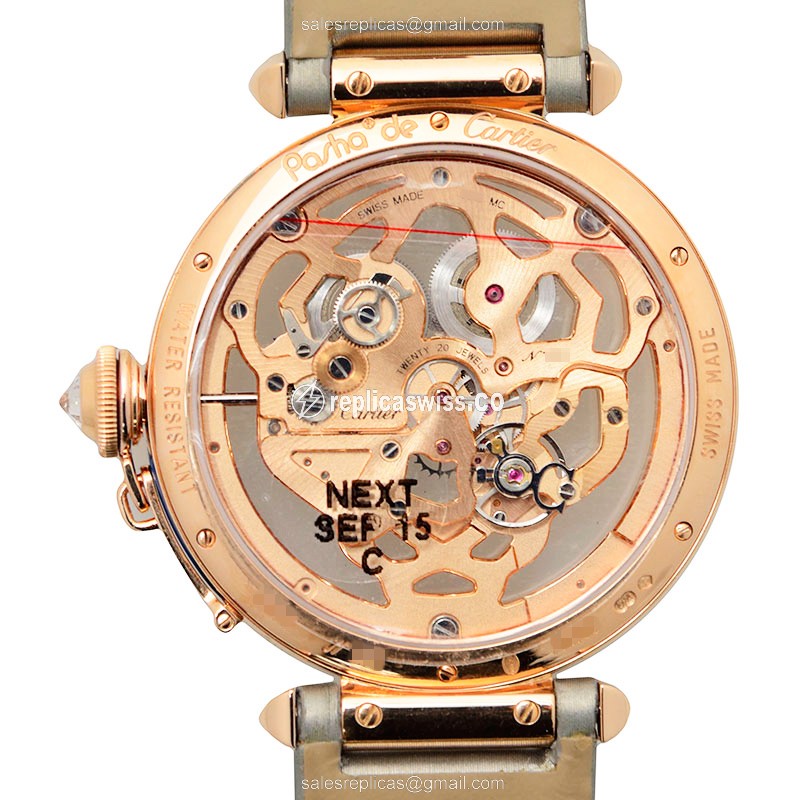 Cartier Pasha Replica - Manual Wind - 18kt Rose Gold - Diamonds - Skull Dial - View 3