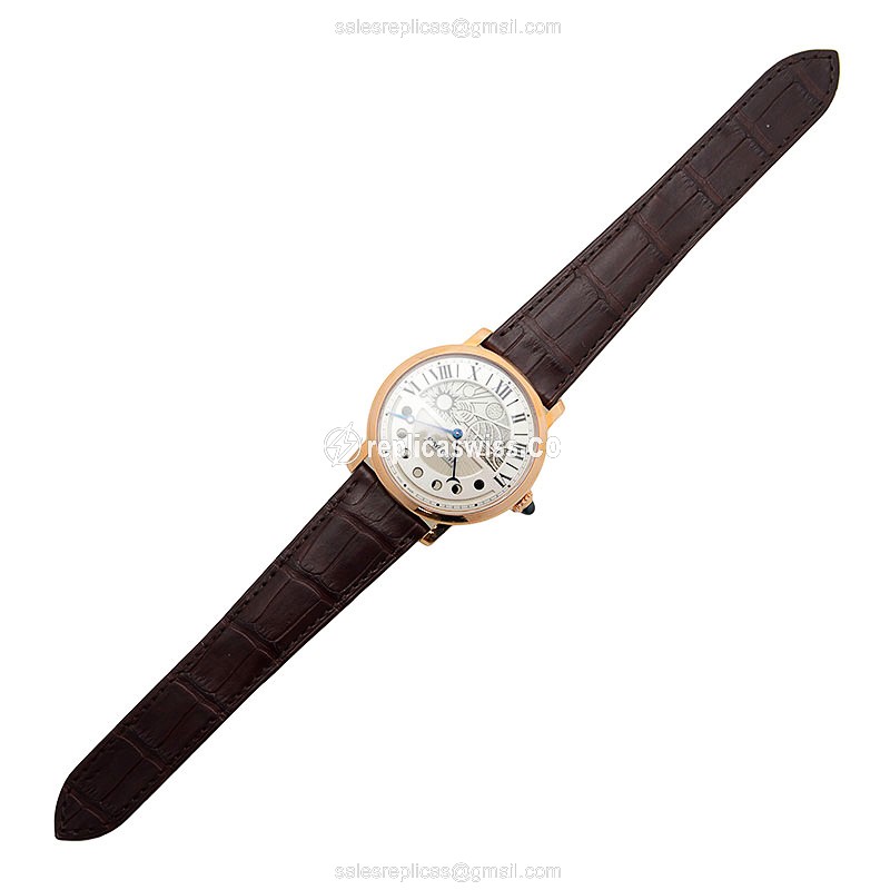 Cartier Rotonde De Cartier Replica - Automatic - 18kt Rose Gold - Silver Dial - Brown Alligator Strap - View 2
