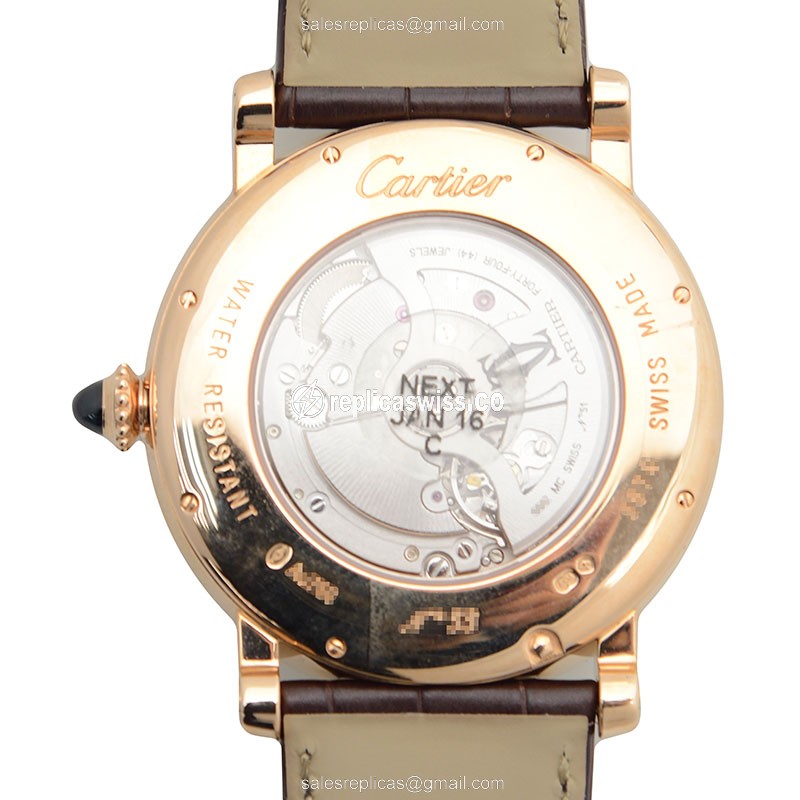 Cartier Rotonde De Cartier Replica - Automatic - 18kt Rose Gold - Silver Dial - Brown Alligator Strap - View 3