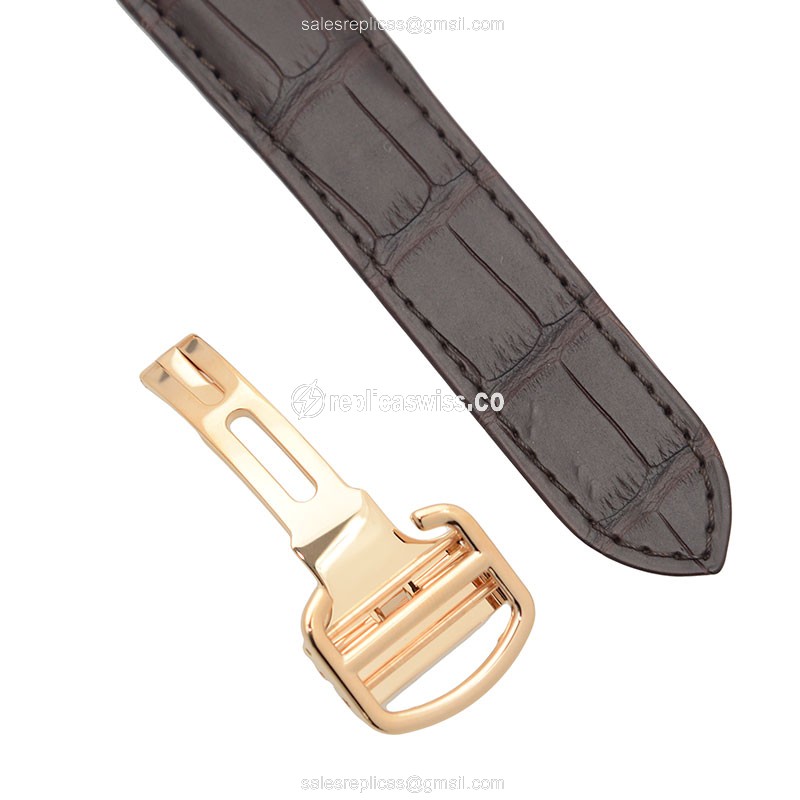 Cartier Rotonde De Cartier Replica - Automatic - 18kt Rose Gold - Silver Dial - Brown Alligator Strap - View 4