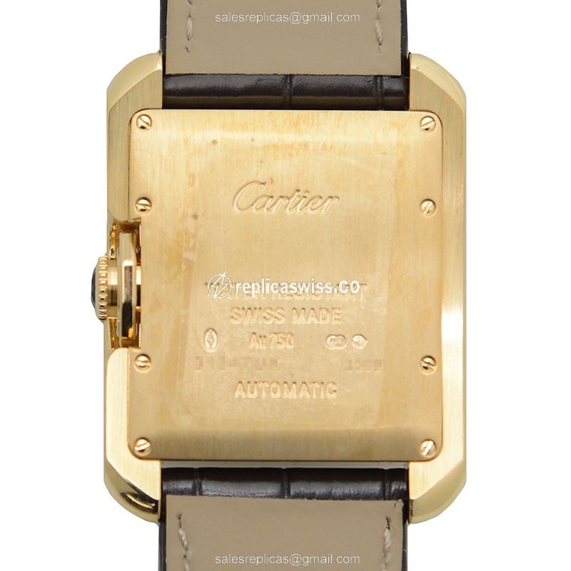 Cartier TANK W5310030 - Automatic 18kt Gold/Steel - Silver Dial - Brown Alligator Strap - View 3