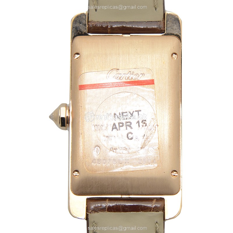 Cartier TANK WB704751 Replica - Automatic - 18kt Rose Gold - Diamond - Silver - Brown Alligator - View 3