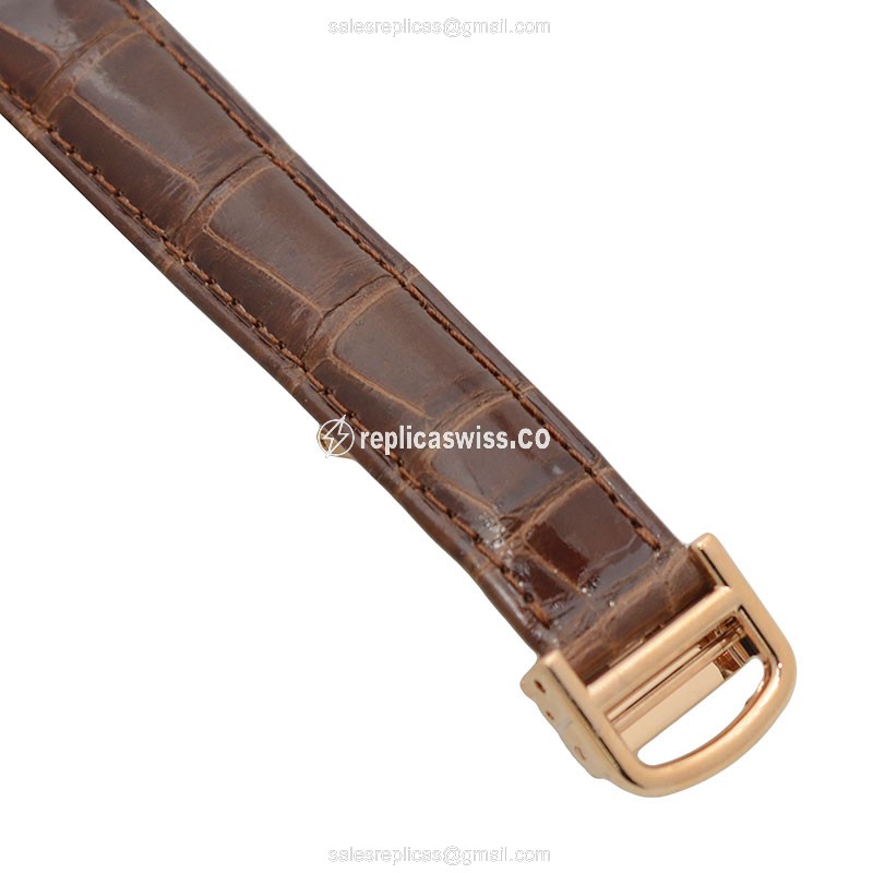 Cartier TANK WB704751 Replica - Automatic - 18kt Rose Gold - Diamond - Silver - Brown Alligator - View 4