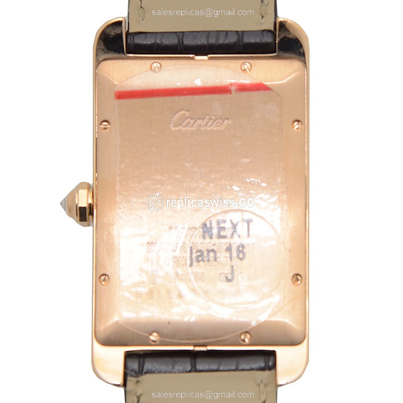 Cartier TANK Replica - 18kt Rose Gold - Diamonds - Silver Dial - Black Alligator Strap - View 3