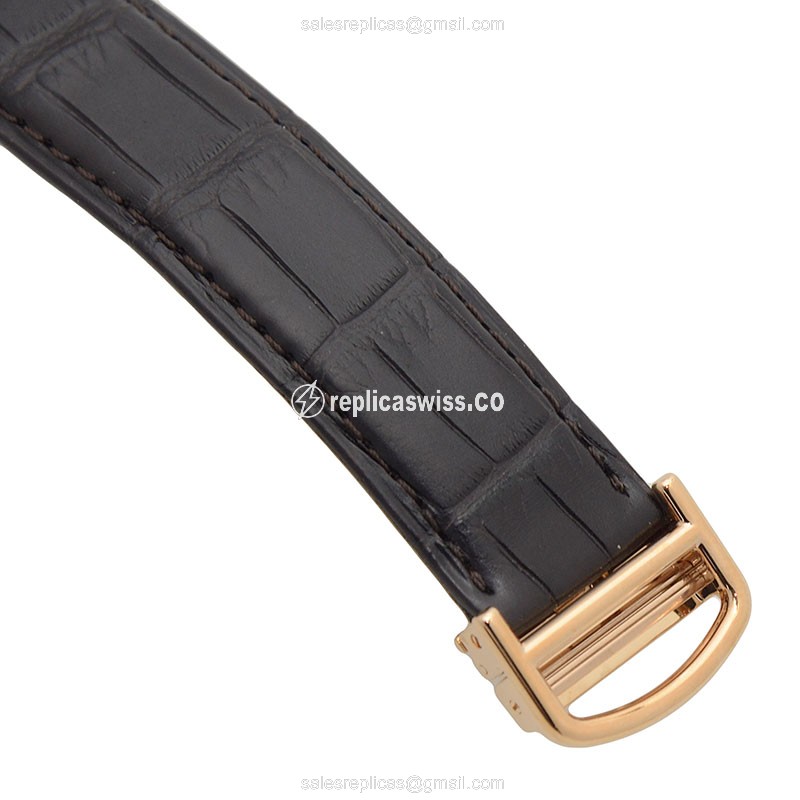 Cartier TANK Replica - 18kt Rose Gold - Diamonds - Silver Dial - Black Alligator Strap - View 4