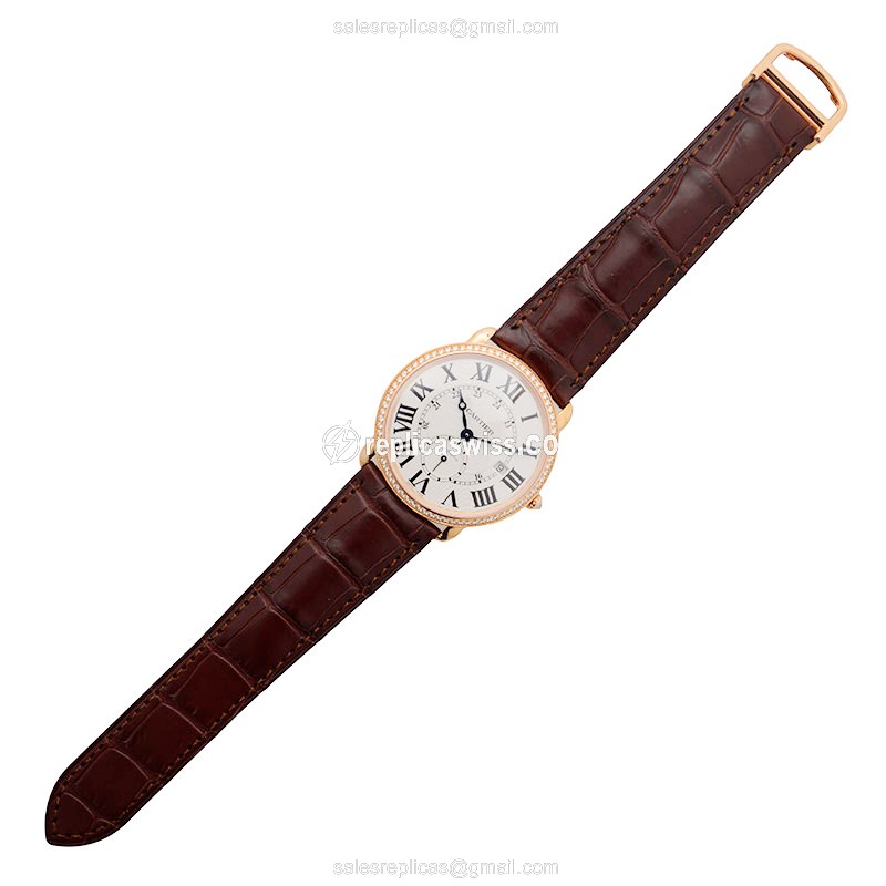 Cartier WR007017 RONDE LOUIS - Auto 18kt Rose - Diamond Silver - Alligator Brown - View 2