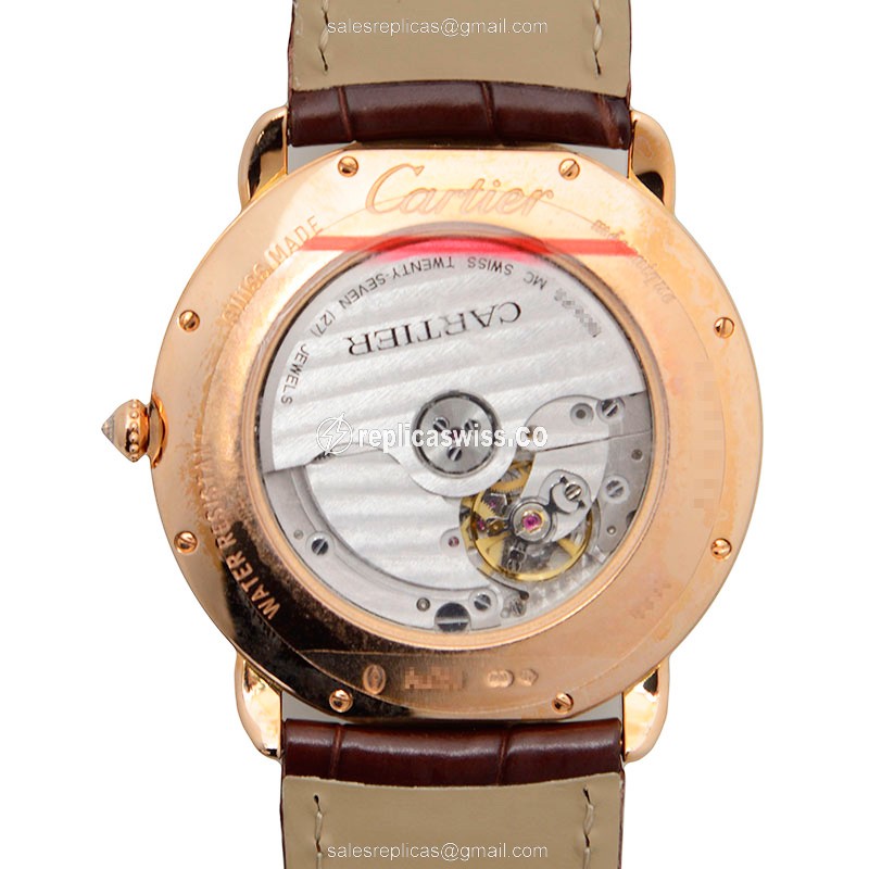 Cartier WR007017 RONDE LOUIS - Auto 18kt Rose - Diamond Silver - Alligator Brown - View 3