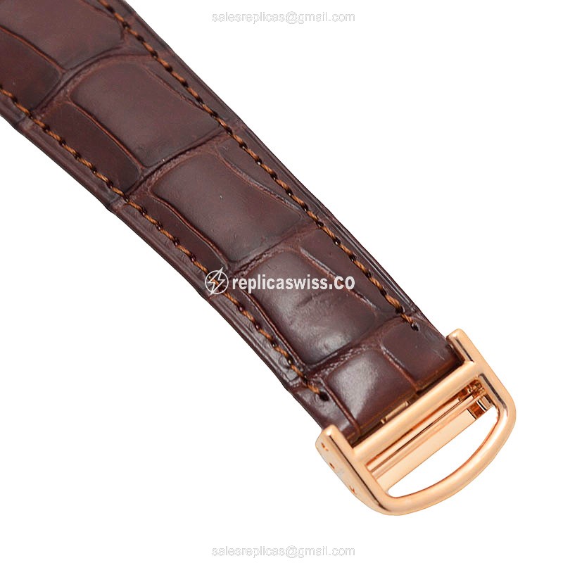 Cartier WR007017 RONDE LOUIS - Auto 18kt Rose - Diamond Silver - Alligator Brown - View 4