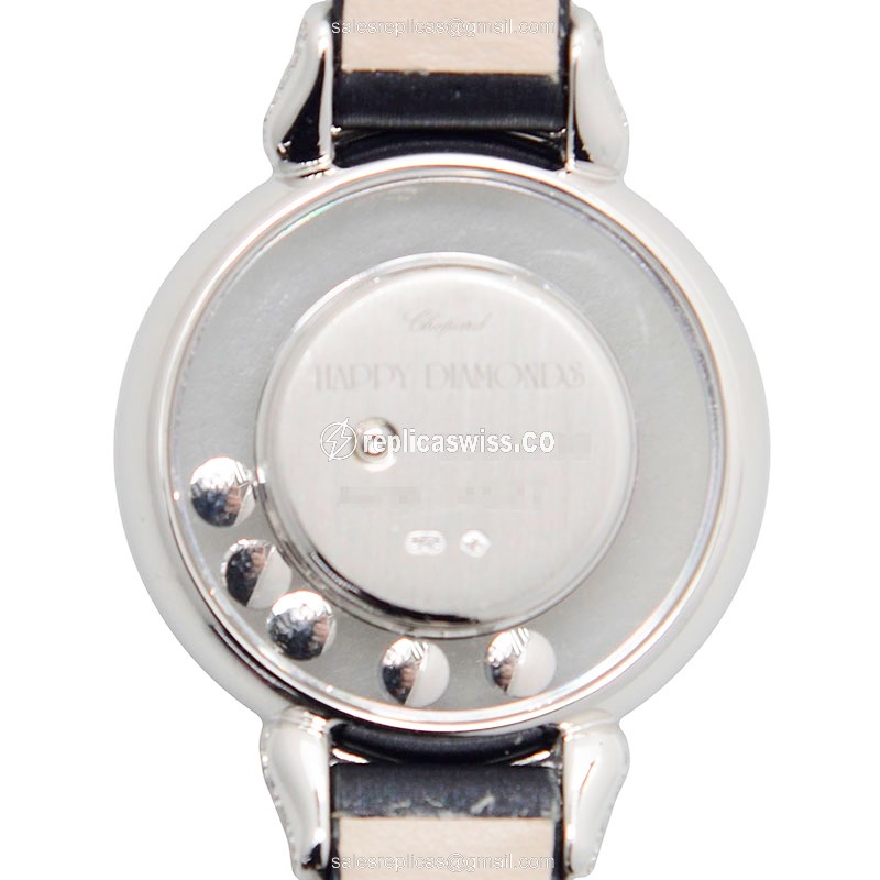 Chopard Happy Diamonds Quartz 18kt White Gold - Skull Dial - Silk Black Strap - Buckle Clasp - View 3