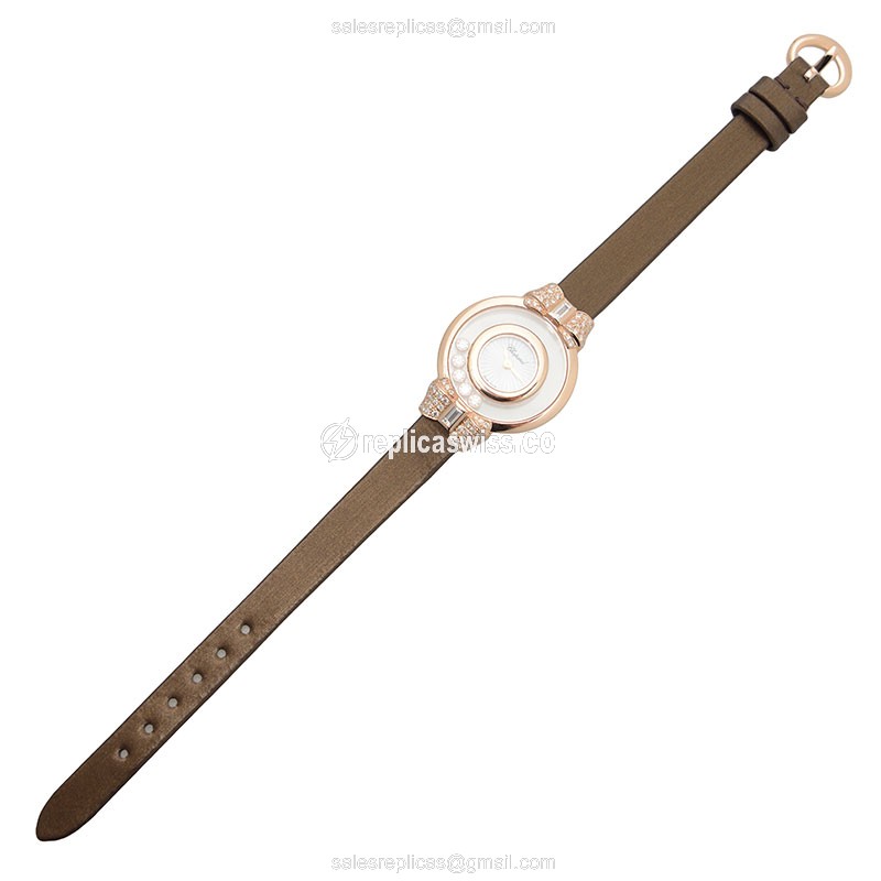 Chopard Happy Diamonds Quartz 18kt Rose Gold - Skull Dial - Leather Brown Strap - Buckle Clasp - View 2