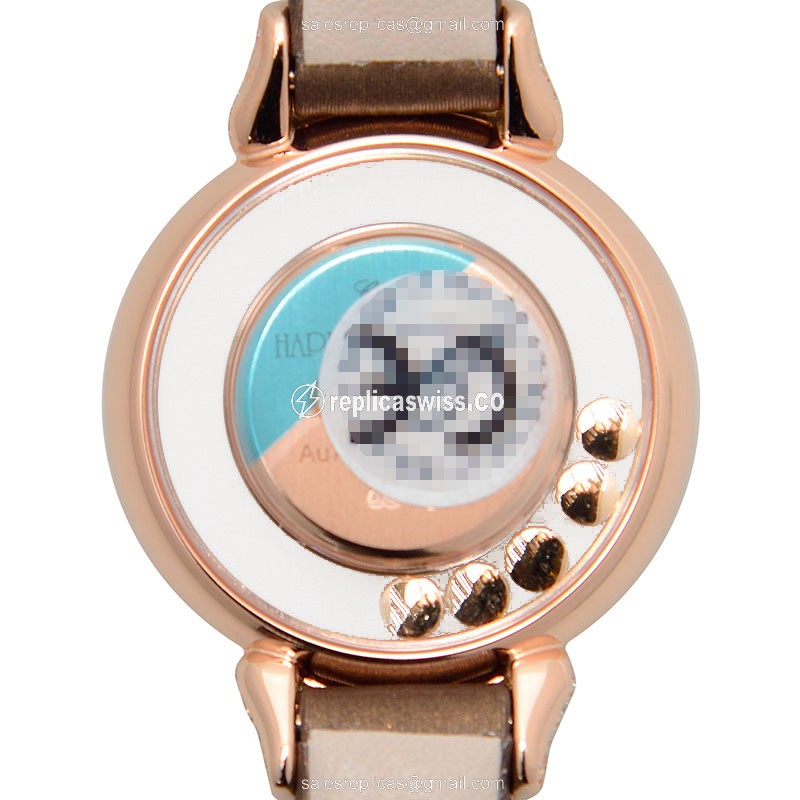 Chopard Happy Diamonds Quartz 18kt Rose Gold - Skull Dial - Leather Brown Strap - Buckle Clasp - View 3
