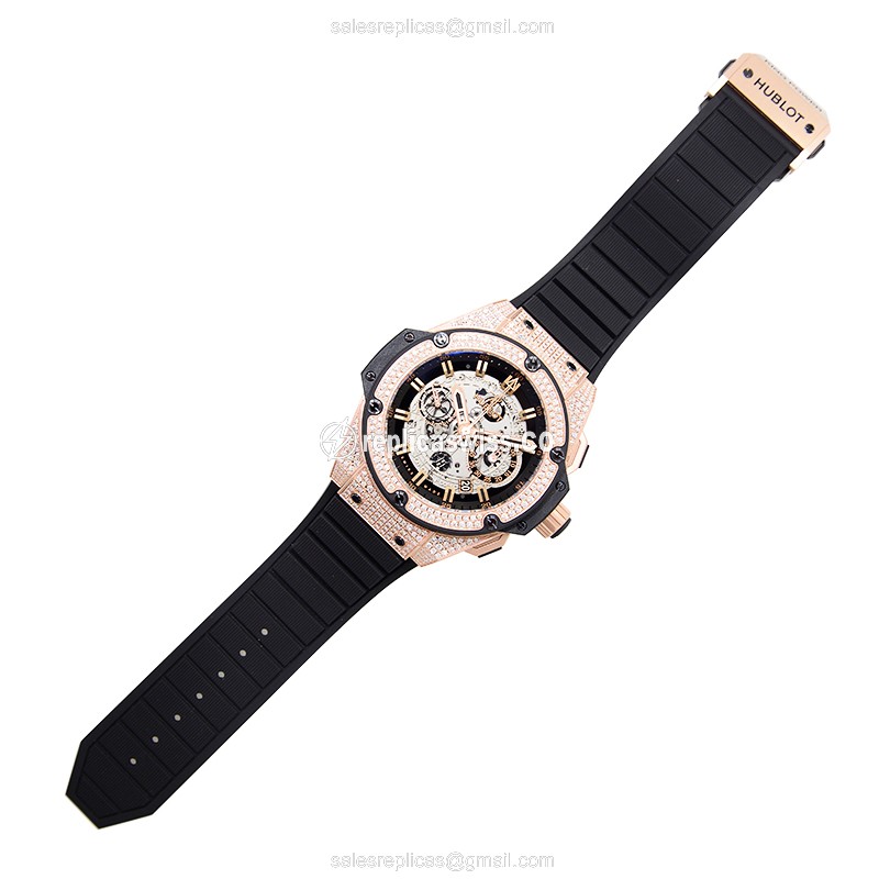 Hublot Replica King Power Unico - Automatic - 18kt Rose Gold - Diamonds - Black Dial - View 2