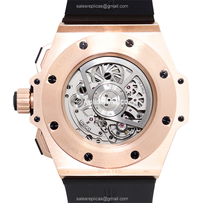Hublot Replica King Power Unico - Automatic - 18kt Rose Gold - Diamonds - Black Dial - View 3